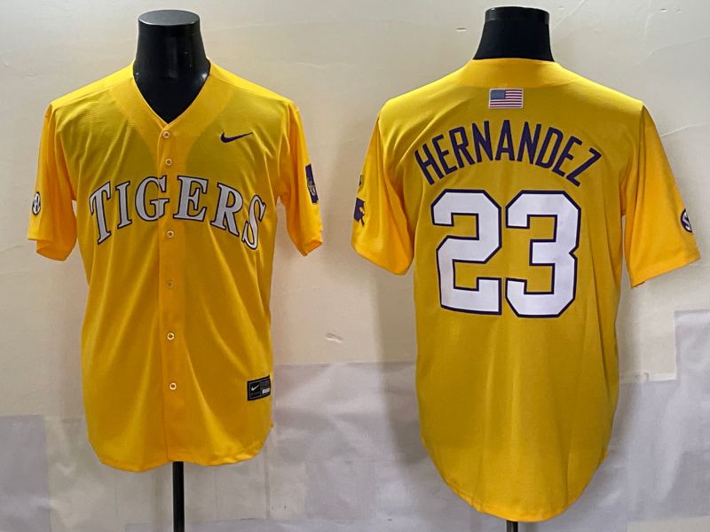 Men 2025 LSU Tigers #23 Hernandez Yellow Nike Joint Name Nike NCAA Jersey style 4->ncaa teams->NCAA Jersey